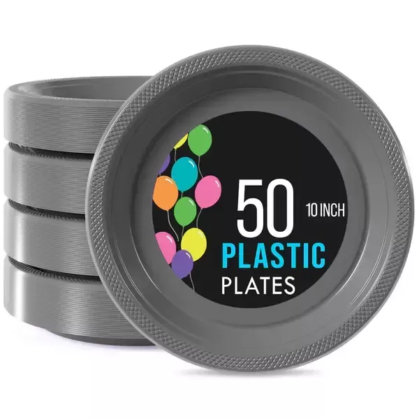 10-in-silver-plastic-plates-50-ct 10 In. Silver Plastic Plates - 50 Ct.