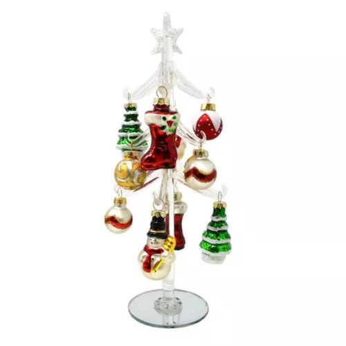 10-inch-clear-glass-tree-with-glass-ornaments 10 Inch Clear Glass Tree With Glass Ornaments