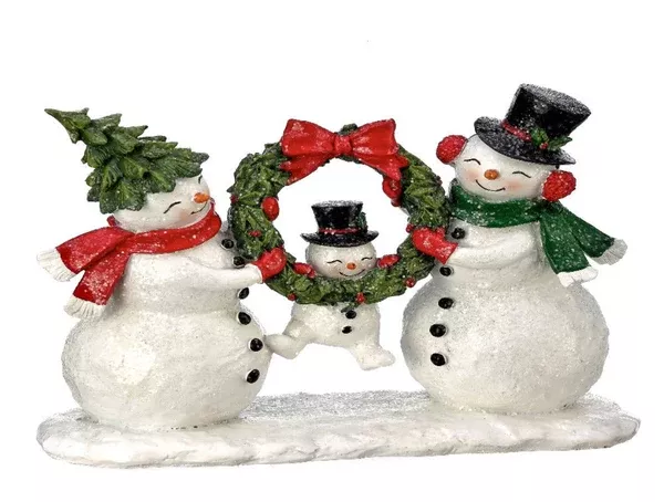 10-resin-snowman-family-w-kid-in-wreath 10"RESIN SNOWMAN FAMILY W/KID IN WREATH
