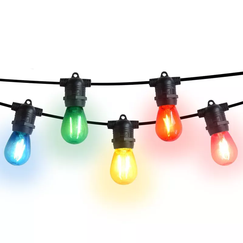 10-socket-multi-color-outdoor-commercial-string-light-set-21-ft-black-cord-w-2-w 10 Socket Multi-Color Outdoor Commercial String Light Set, 21 FT Black Cord w/ 2-Watt Shatterproof LED Bulbs, Weatherproof SJTW