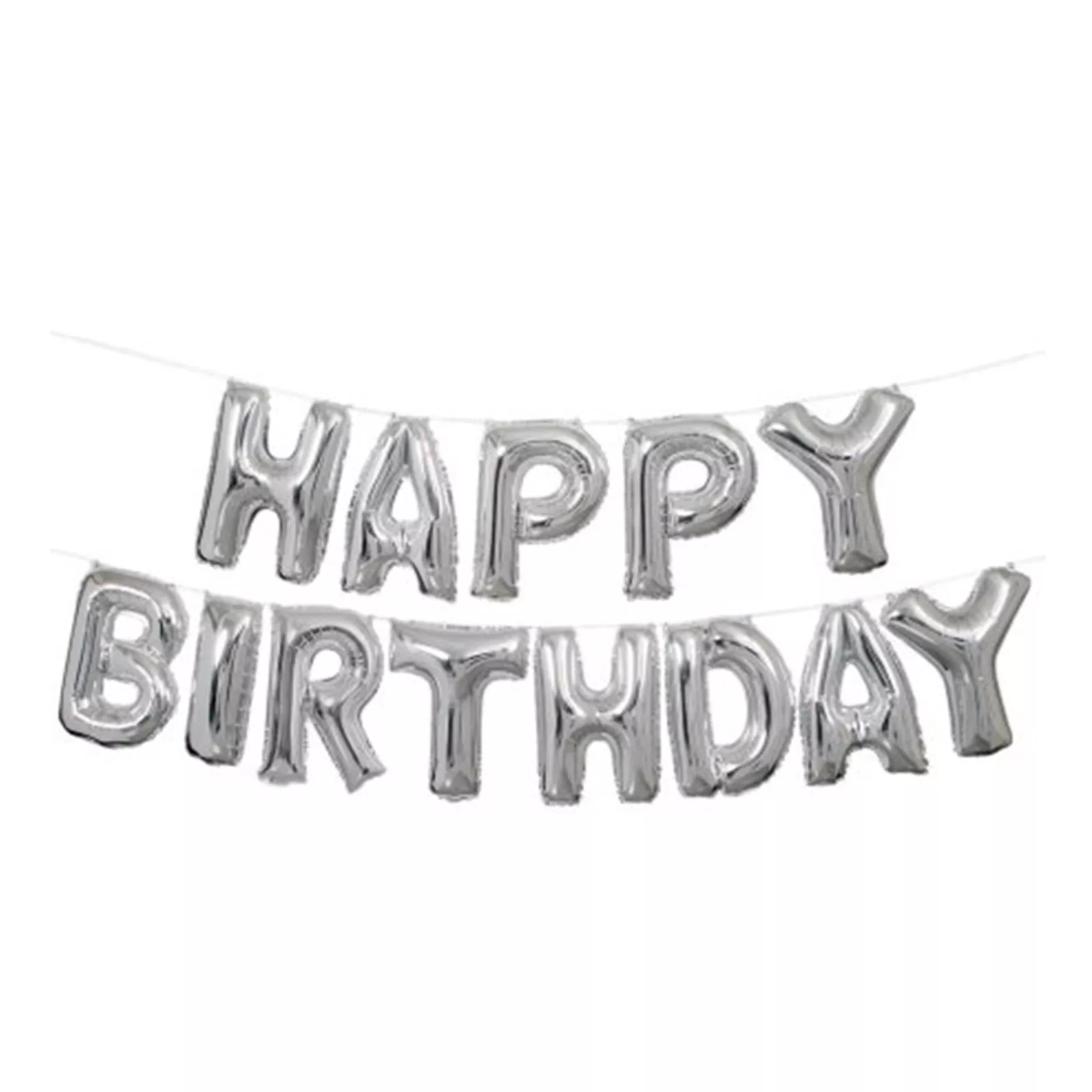 14" Airfilled Happy Birthday Silver Letter Foil Balloons