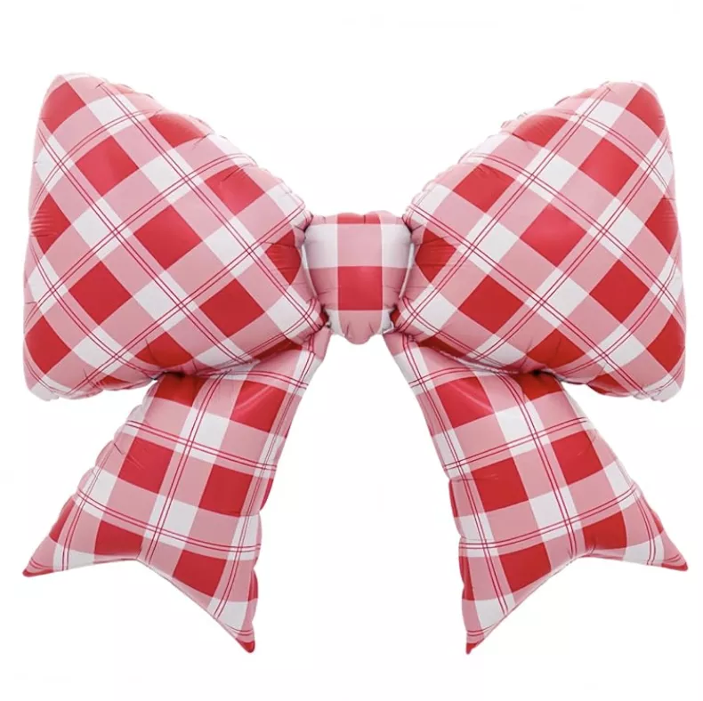 balloon-foil-bow-plaid-red-mingle-30a Balloon Foil Bow Plaid Red - Mingle 30A
