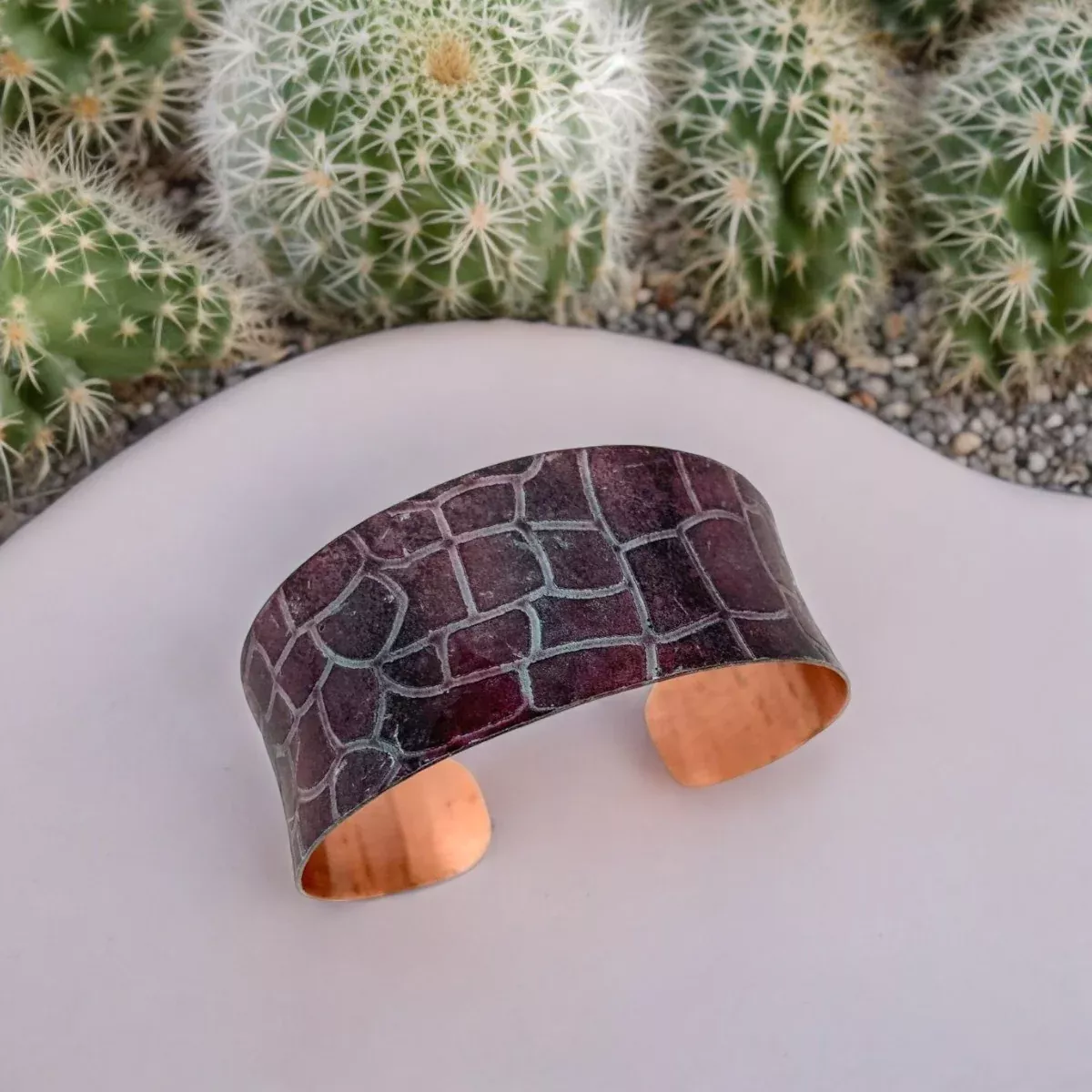 dark-purple-crocodile-copper-patina-adjustable-cuff-bracelet Dark Purple Crocodile Copper Patina Adjustable Cuff Bracelet