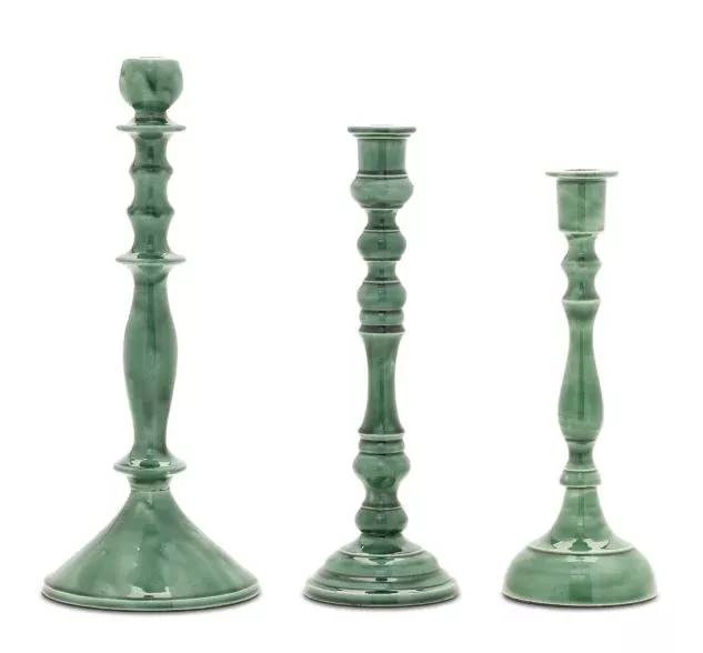 glazed-green-candle-holders-set-3 Glazed Green Candle Holders (Set of 3)