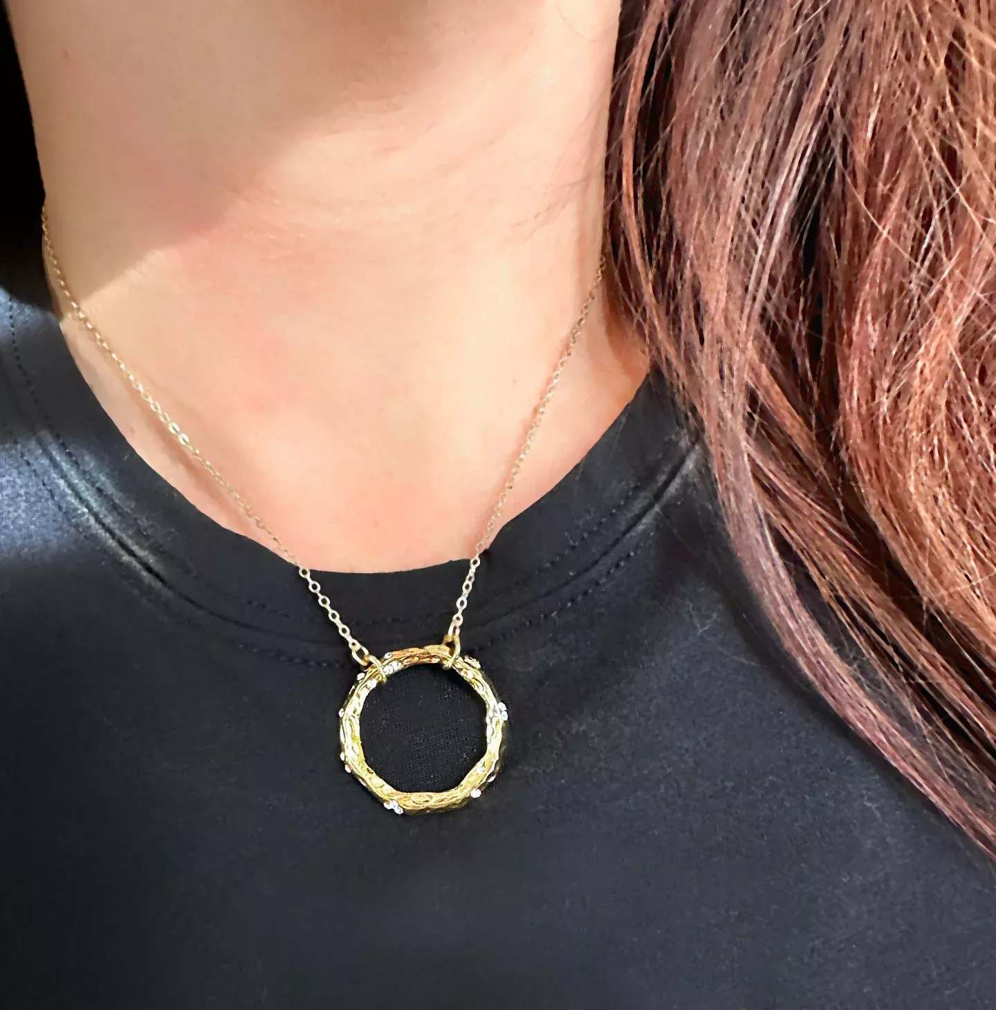 gold-hammered-hoop-necklace-17-in Gold Hammered Hoop Necklace - 17-in
