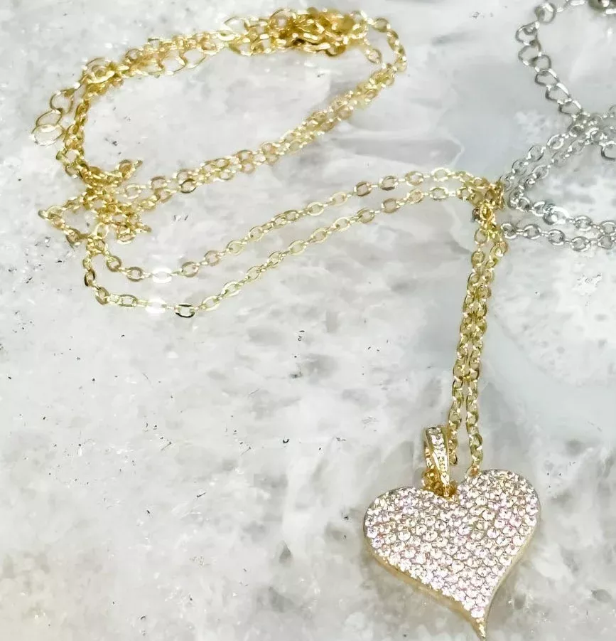 gold-rhinestone-heart-necklace-17-in Gold Rhinestone Heart Necklace - 17-in