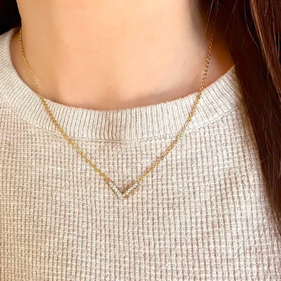 gold-v-shape-necklace-15-in Gold V Shape Necklace - 15-in