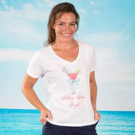 making-spirits-bright-fashion-v-neck-t-shirt-women "Making Spirits Bright" Fashion V-Neck T-Shirt for Women