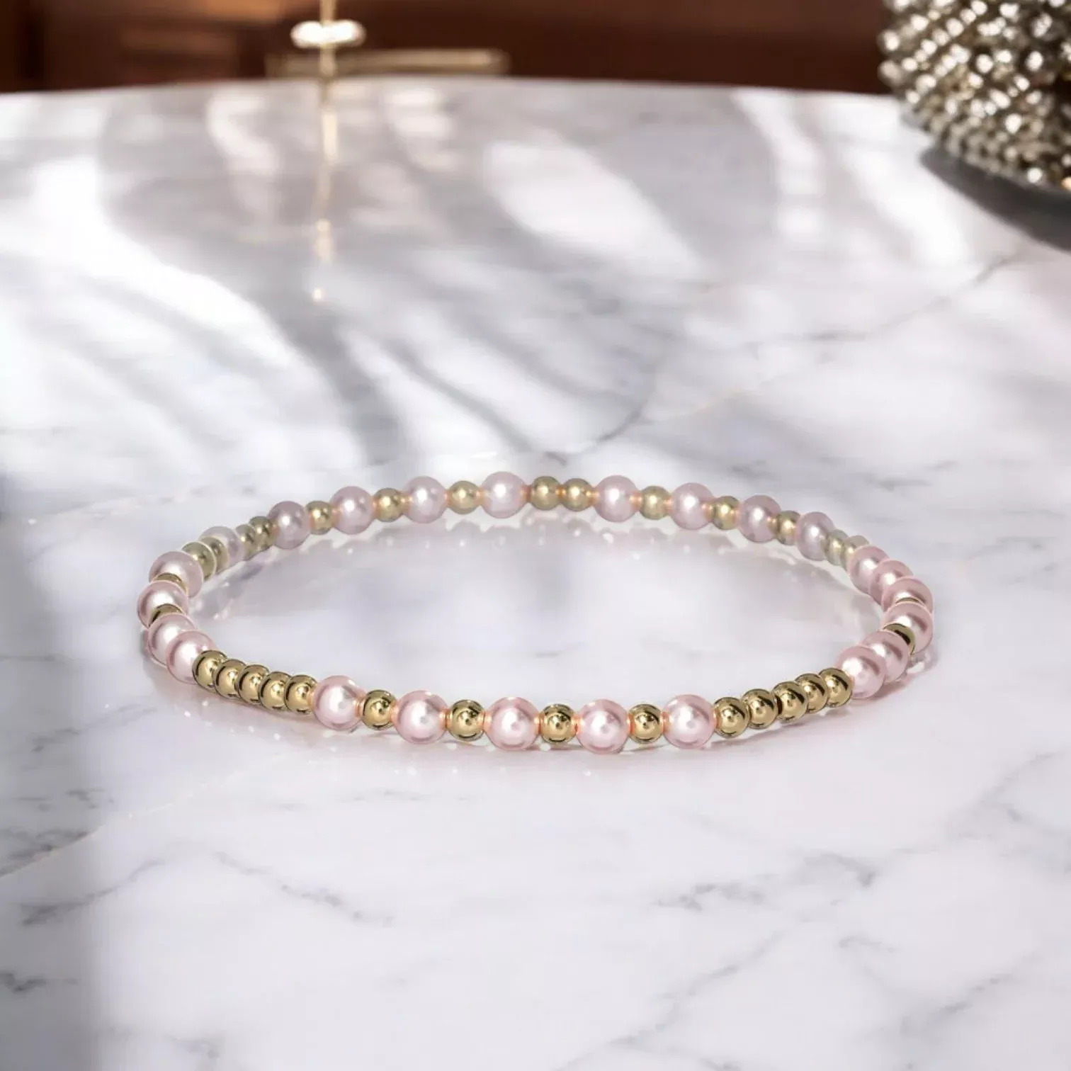 melanie-gold-filled-ball-pearl-beaded-stretchy-bracelet "MELANIE" Gold Filled Ball & Pearl Beaded Stretchy Bracelet