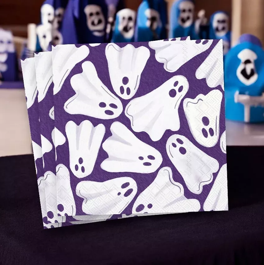 white-ghosts-on-blue-paper-cocktail-napkins-20-count White Ghosts on Blue Paper Cocktail Napkins - 20 Count